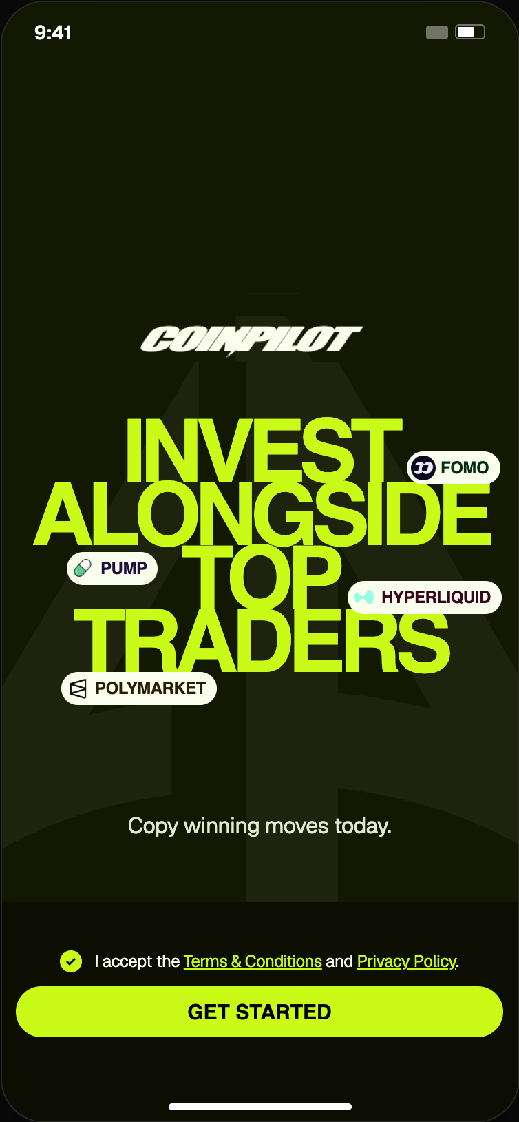 Coinpilot Lite landing screen mock