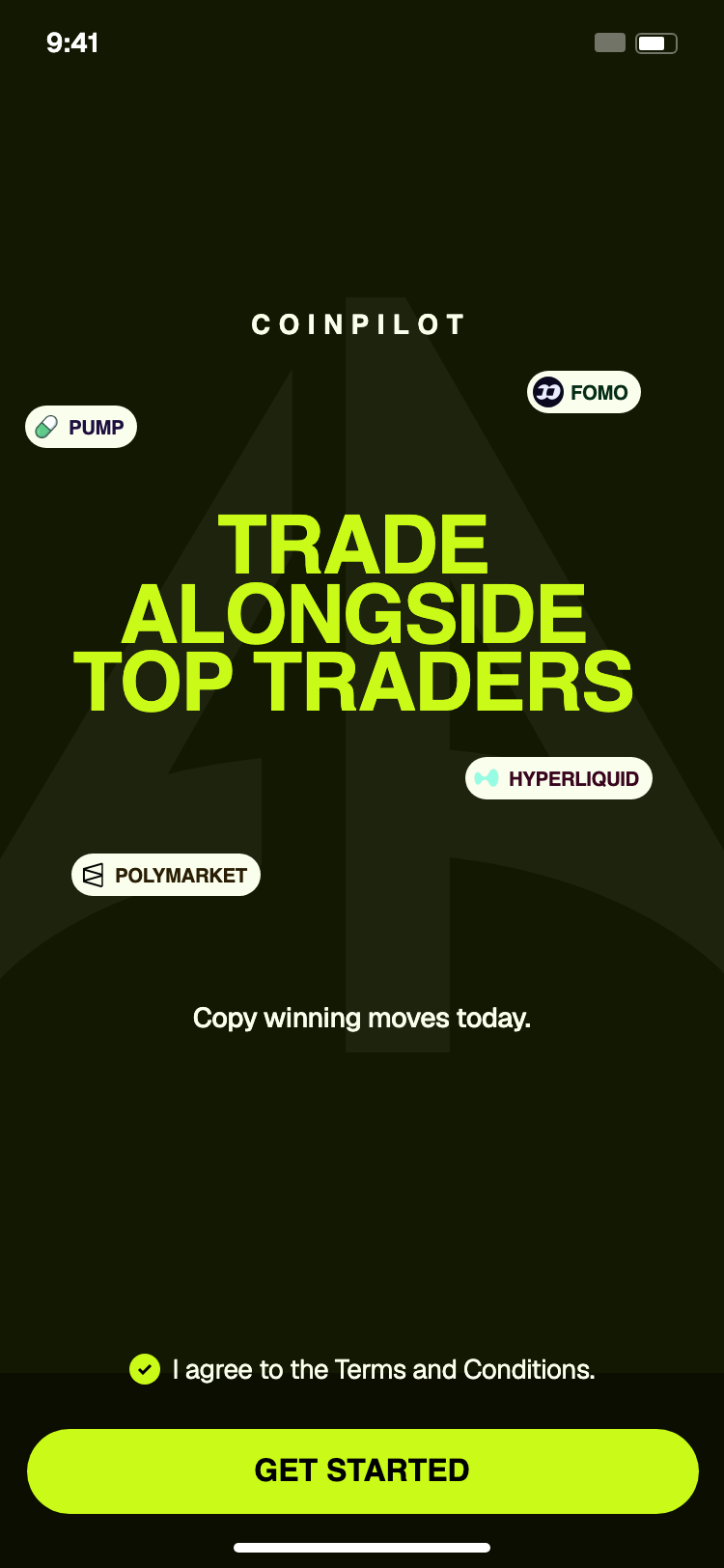 Coinpilot Lite landing screen mock